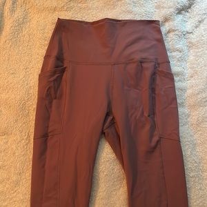 Purple nylon leggings, small, pockets on sides
